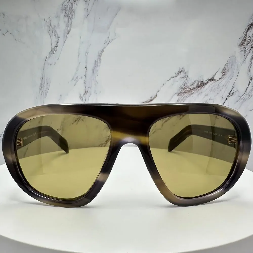 New PRADA Sunglasses Brown Striped Laguna Aviator Shield Mask New - Picture 3 of 16